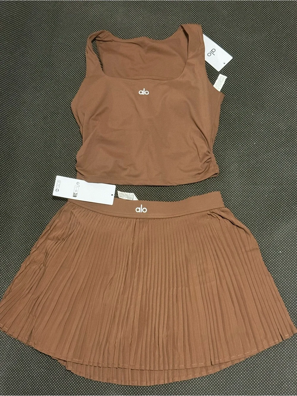 ALO Yoga Brown Pleated Skater Skirt